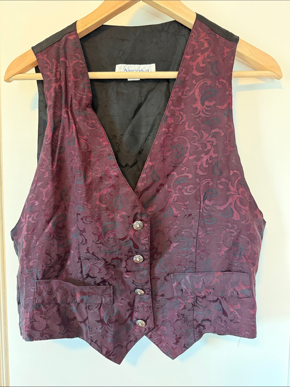 Vintage burgundy & black jacquard vest